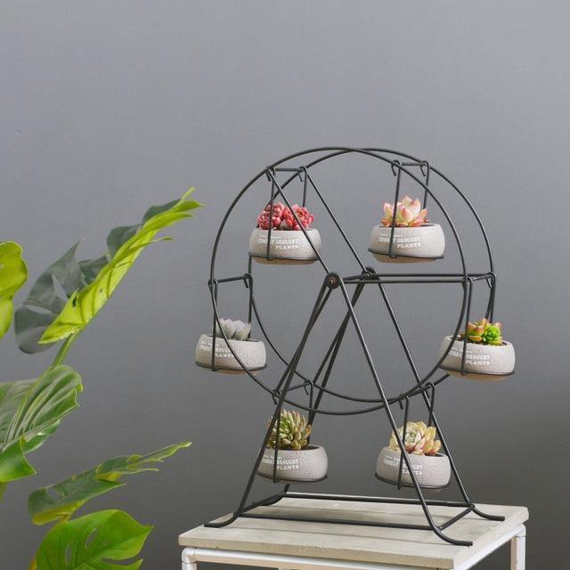 Ferris Wheel-stand with 6 Cement Succulent Plant Pots - MRSLM