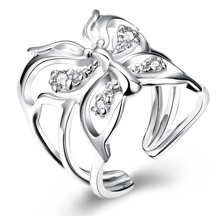 Silver Butterfly Zircon Ring (Silver)