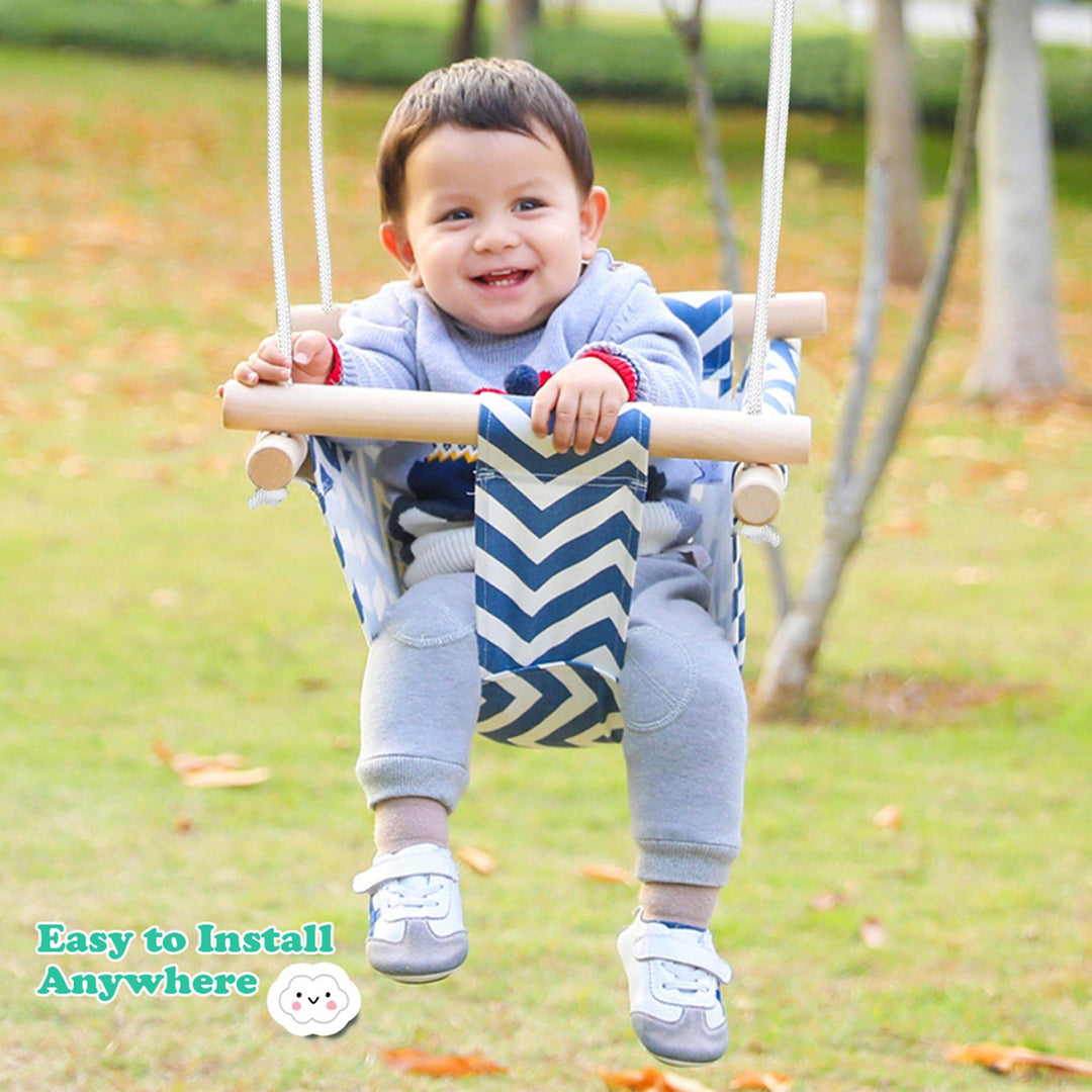 Infant Hanging Chair Child Baby Home Seat Folding Canvas Swing (Blue and white waves)