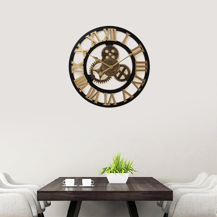 40cm Diameter Wooden Mute Wall Clock Retro Gear Decoration Creative Wall Clock