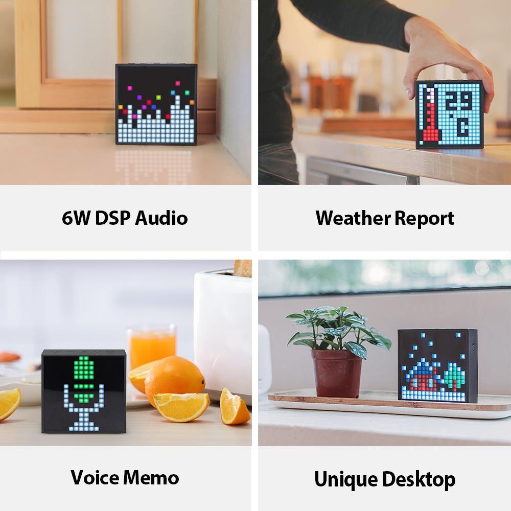 Bluetooth Portable Speaker with Clock Alarm Programmable LED Display for Pixel Art Creation Unique Gift