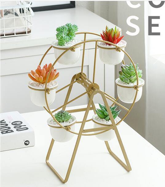 Ferris Wheel-stand with 6 Cement Succulent Plant Pots