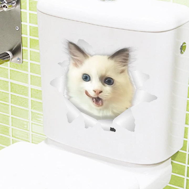 3D Cute Cat Wall Art Sticker Bathroom Toilet Lid Cover Decal Home Office Decor