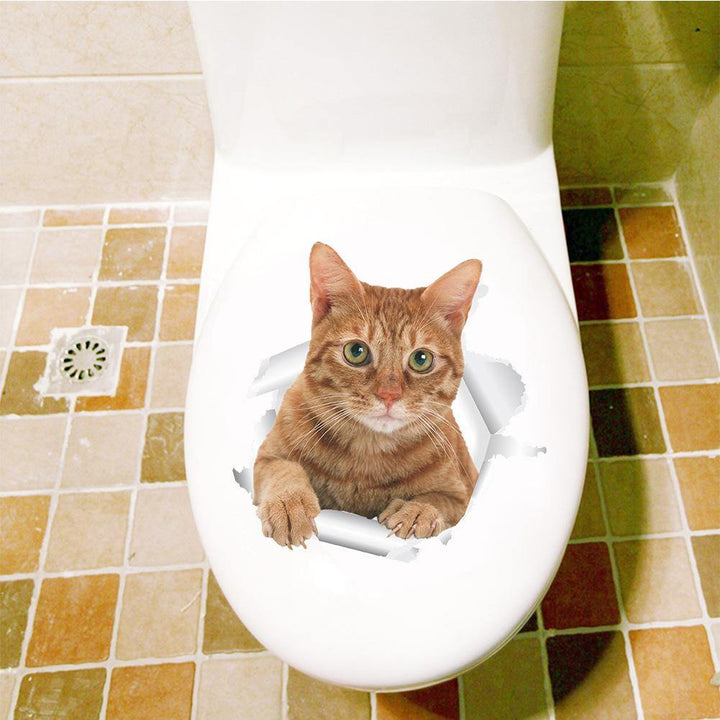 3D Cute Cat Wall Art Sticker Bathroom Toilet Lid Cover Decal Home Office Decor