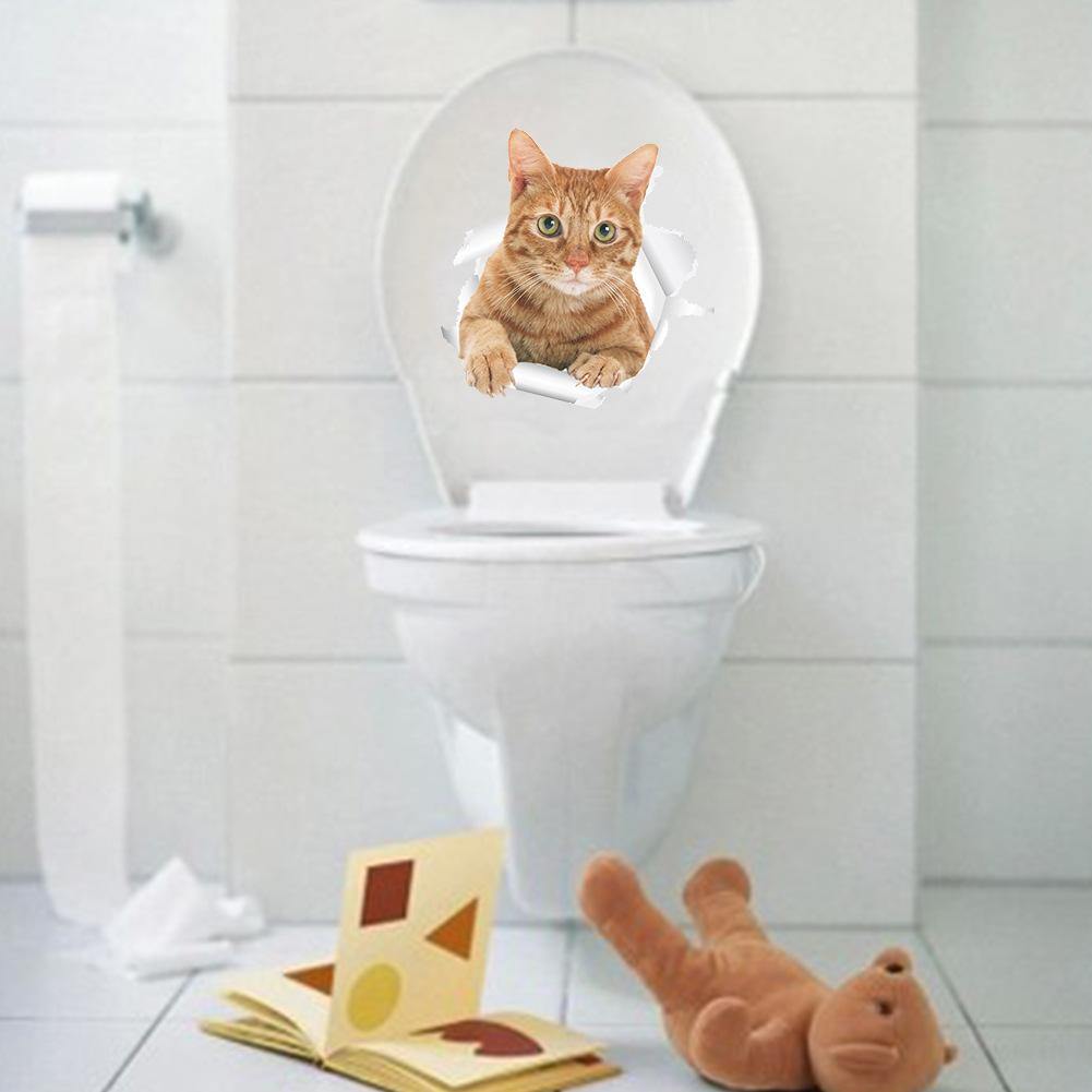 3D Cute Cat Wall Art Sticker Bathroom Toilet Lid Cover Decal Home Office Decor