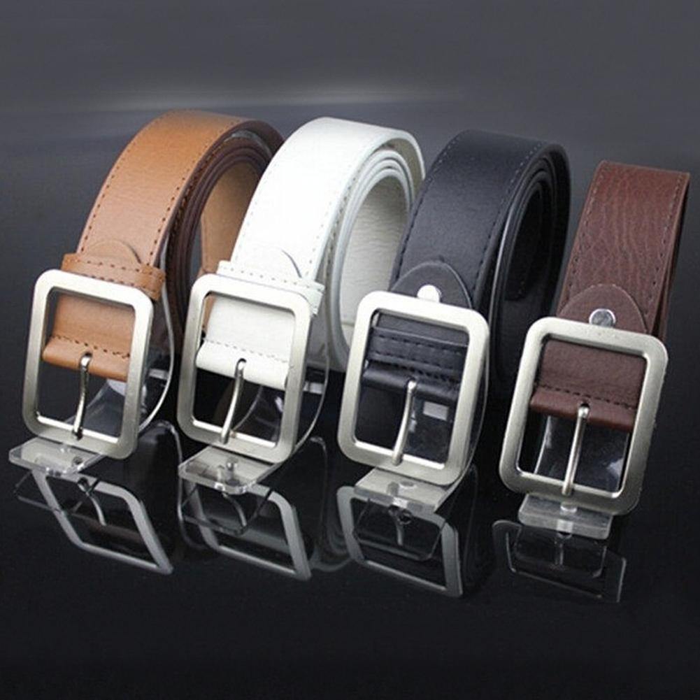 43 Inches Men Women Casual Faux Leather Belts Alloy Square Buckle Waist Strap