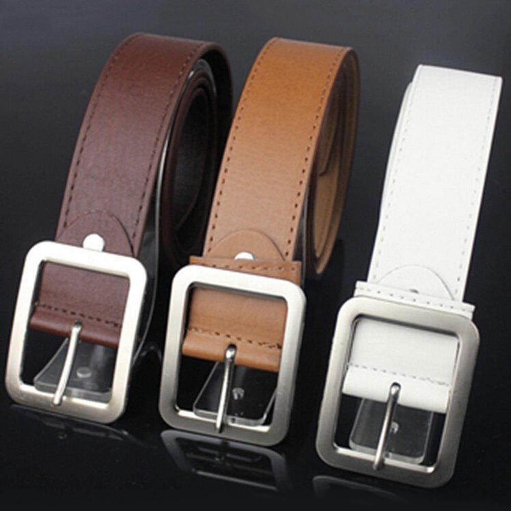 43 Inches Men Women Casual Faux Leather Belts Alloy Square Buckle Waist Strap