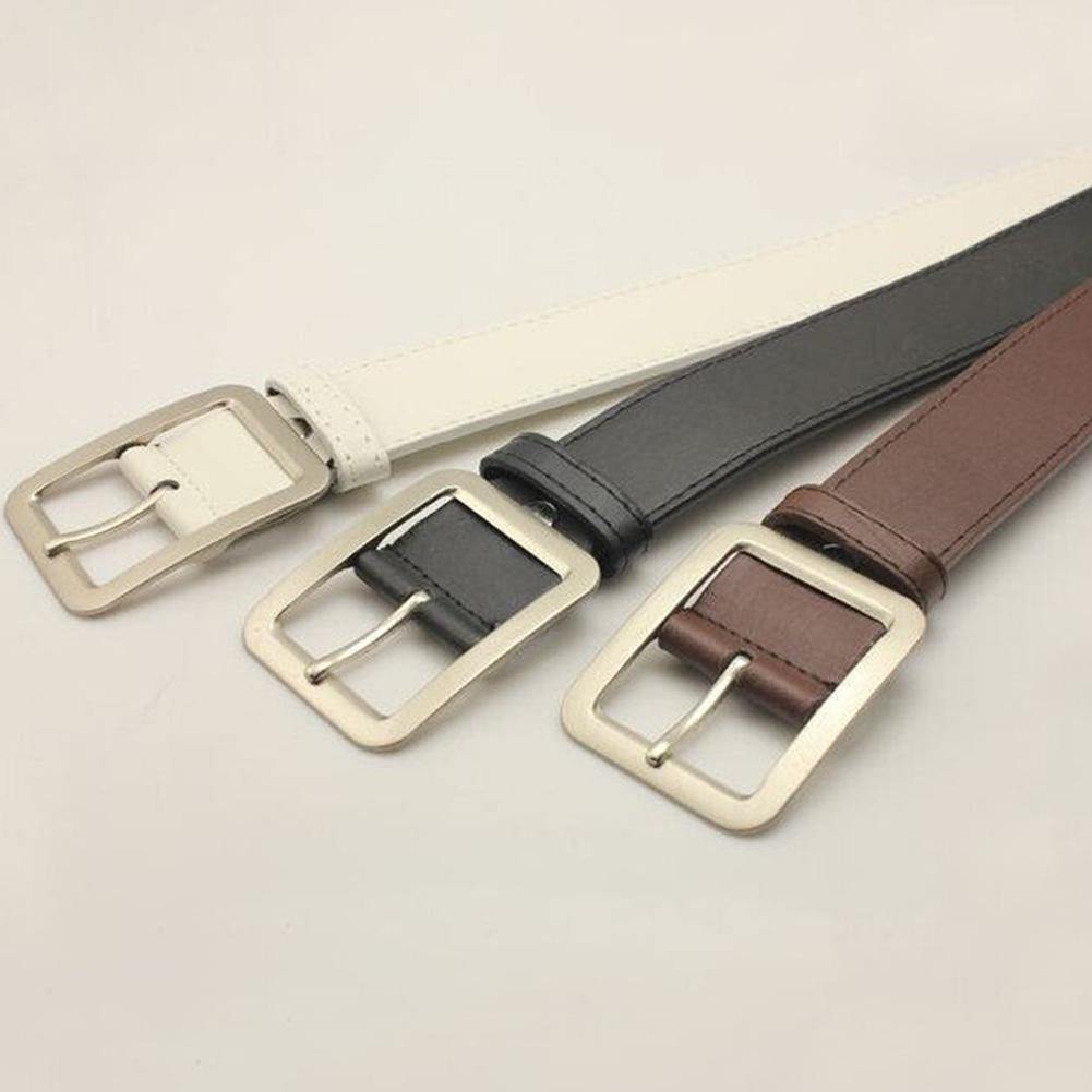 43 Inches Men Women Casual Faux Leather Belts Alloy Square Buckle Waist Strap