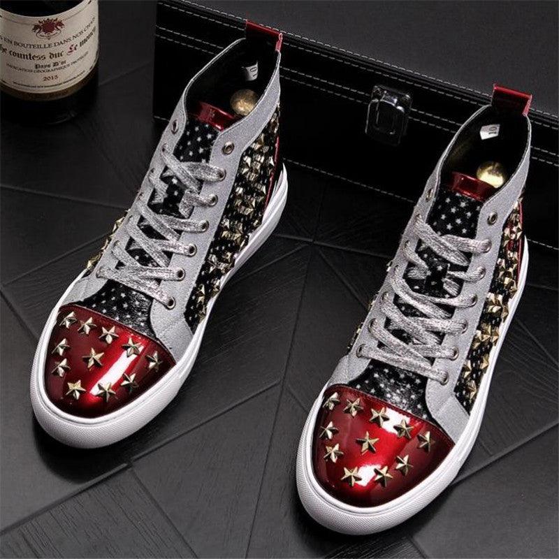 High-top punk studded casual shoes