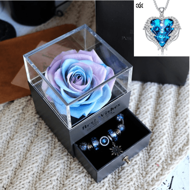 Valentines Day Gift Women Rose Jewelry Box Dried Flower Real Flowers Eternal Roses In Box - MRSLM