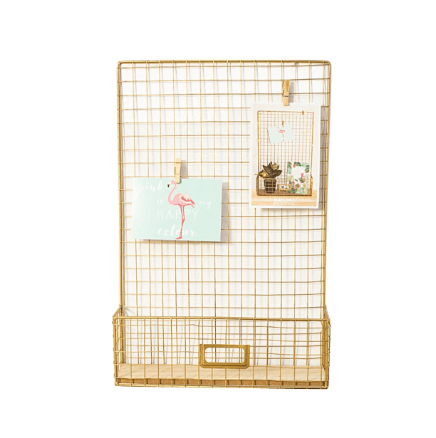 Gold Wall Hanging Storage Rack DIY Iron Mesh Grid Multi-function Photo Display Panel Hanging Home Decorative Shelf Holder