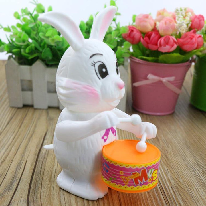 Cartton Rabbit Drumming Clockwork Wind-up Toys for Children Funny Game Educational Baby Birthday Surprises  (White)