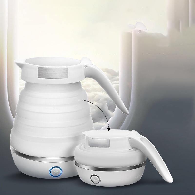 Foldable Kettle Stainless Steel Electric Silicone Kettle Traveller Kettle Portable  (White US 220V)