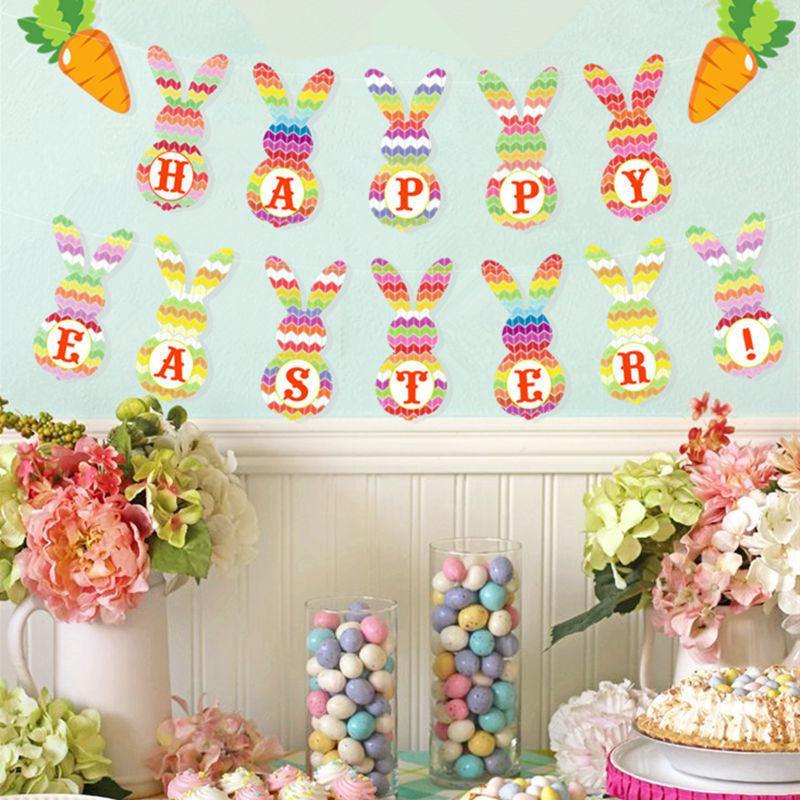 Creative Easter Decorations Banner Bunting Bunny Eggs Pull Flag (A)