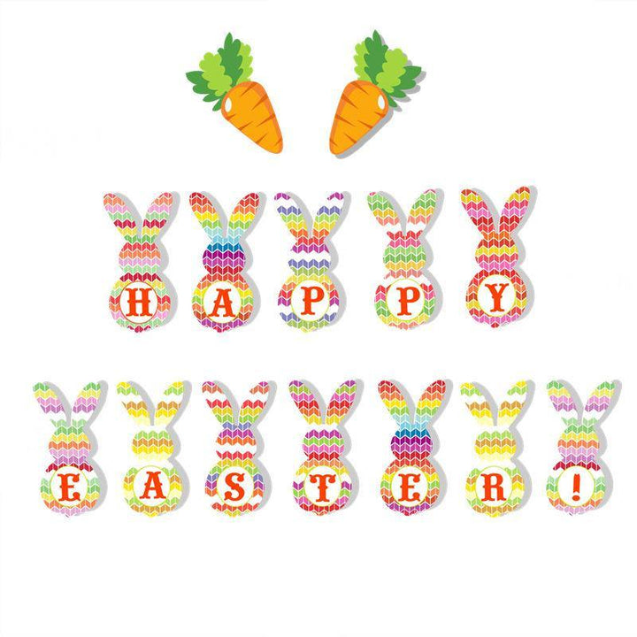 Creative Easter Decorations Banner Bunting Bunny Eggs Pull Flag (A)