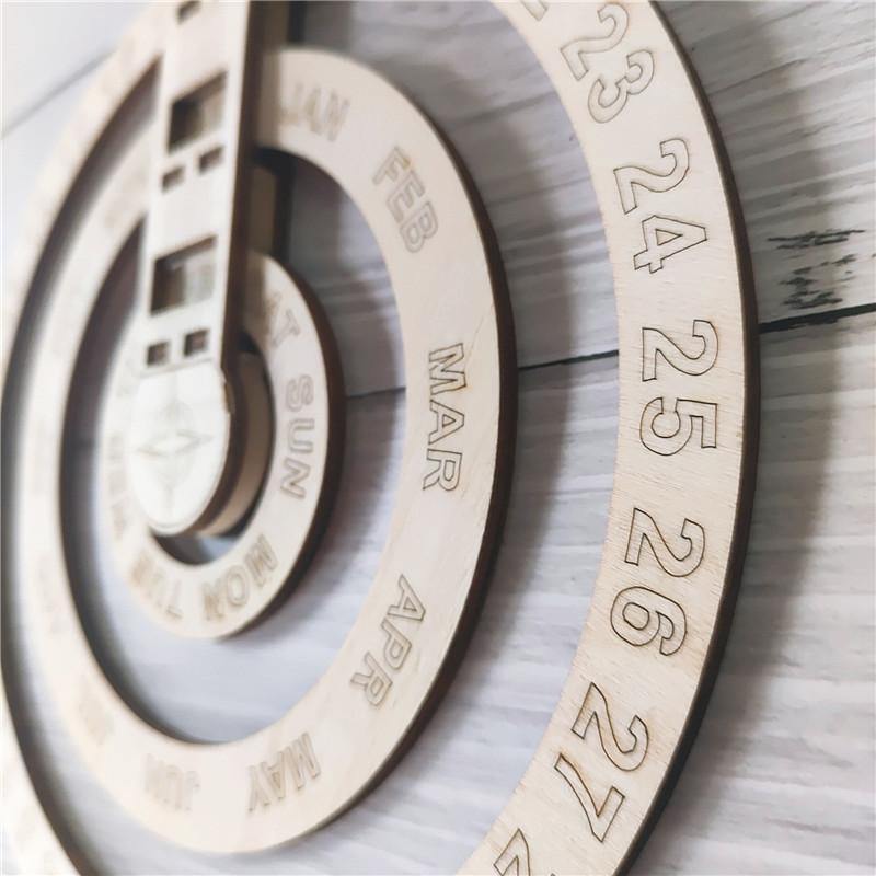 2021 Wooden Wall Calendar  Modern Simple Circular Rotating Design (White)