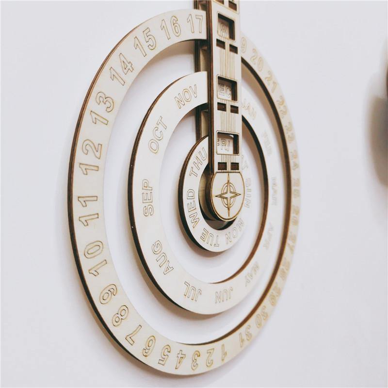 2021 Wooden Wall Calendar  Modern Simple Circular Rotating Design (White)