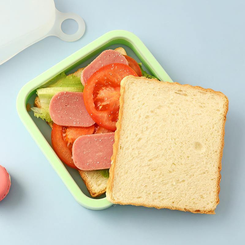 Portable Silicone Sandwich Toast Lunch Box Bento Box Microwave Fridge Food Storage Container Bags  (Green)