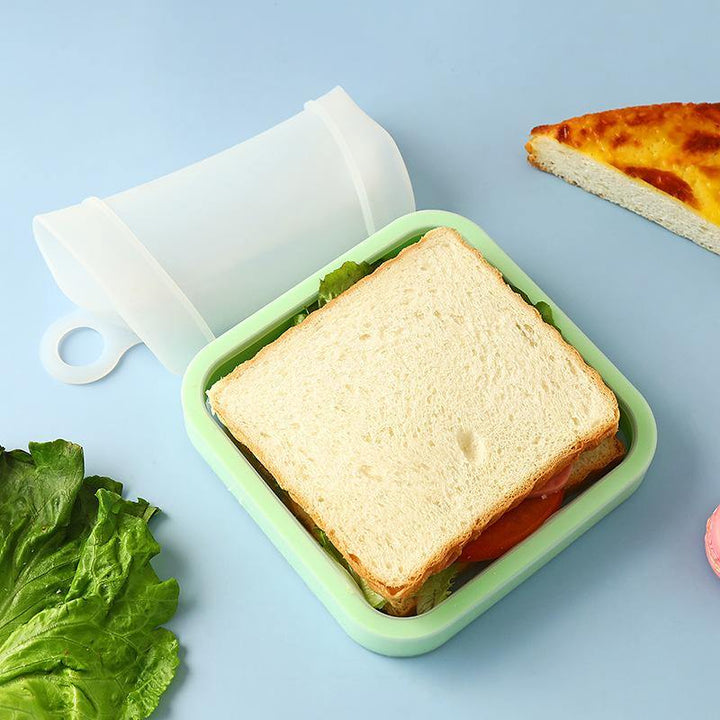 Portable Silicone Sandwich Toast Lunch Box Bento Box Microwave Fridge Food Storage Container Bags  (Green)