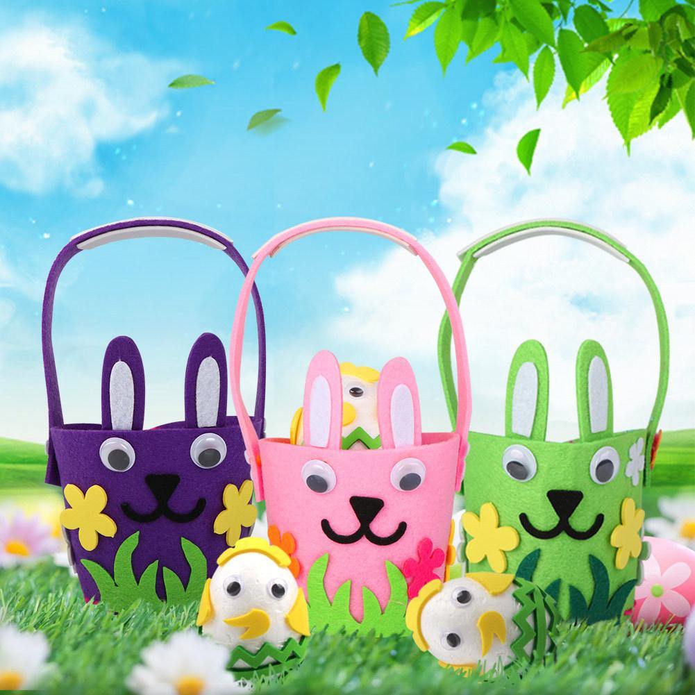 Cartoon Happy Easter Decorations for Home Egg Basket Bunny Bag Cute Candy Pouch Gift Handbag DIY Kids Craft Easter Decor