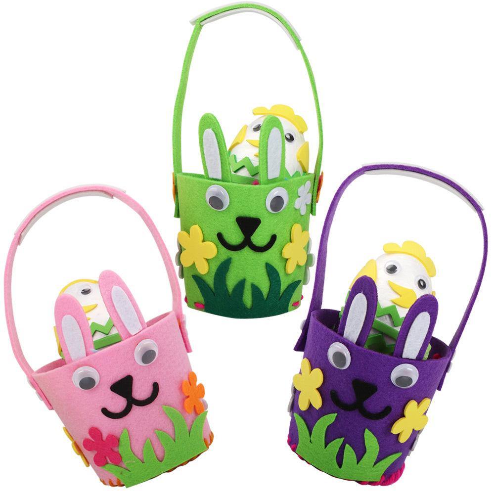 Cartoon Happy Easter Decorations for Home Egg Basket Bunny Bag Cute Candy Pouch Gift Handbag DIY Kids Craft Easter Decor