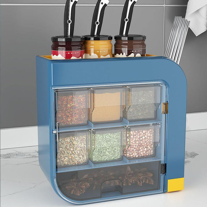 Kitchen Knife Holder Condiment Seasoning Shelf Salt Shaker Multifunctional Wall-Mounted Tableware Storage Box