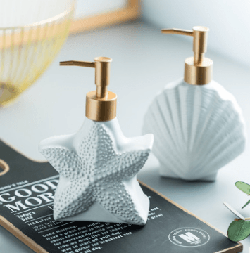 Starfish Shell Shape Ceramic Liquid Soap Dispenser Bathroom Sub-bottling Shower Gel Bottle Hand Sanitizer Container