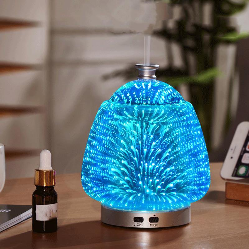 Colorful 3D Fireworks Glass Ultrasonic Essential Oil Aromatherapy Lamp