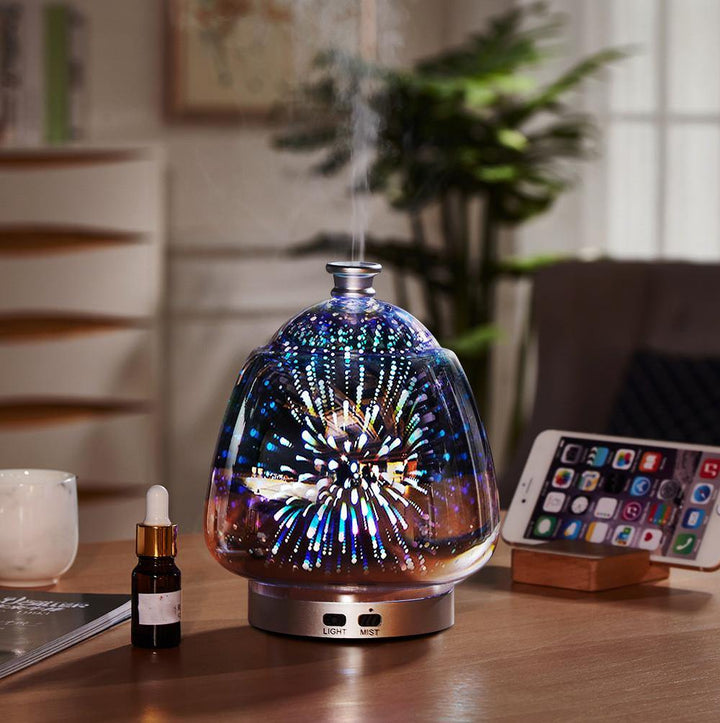 Colorful 3D Fireworks Glass Ultrasonic Essential Oil Aromatherapy Lamp