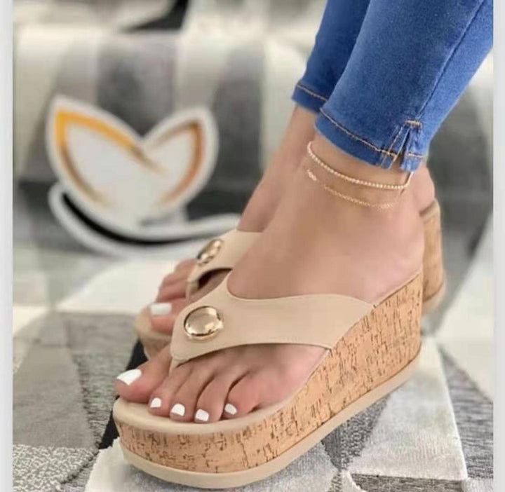 New Women's Slippers Women's Wedge Heel Flat Flip Flop Sandals