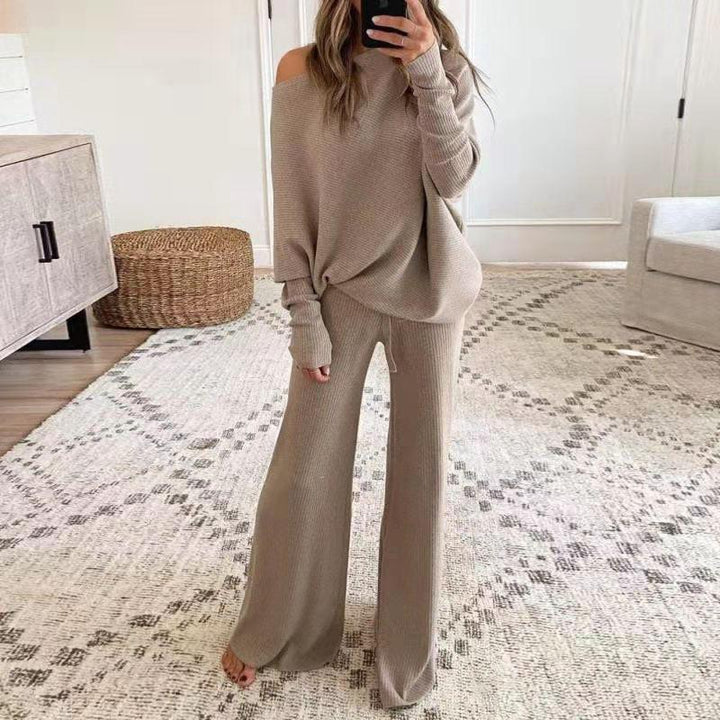 Women's Casual Solid Color One Shoulder Ladies Knit Suit