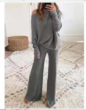 Women's Casual Solid Color One Shoulder Ladies Knit Suit