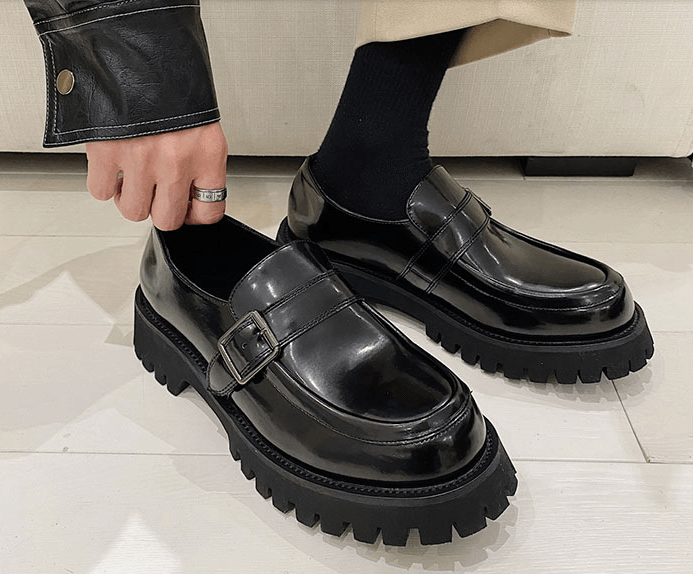 Buckle Japanese Thick-Soled Retro Round Toe Small Leather Shoes British Bright Surface Casual Platform Shoes