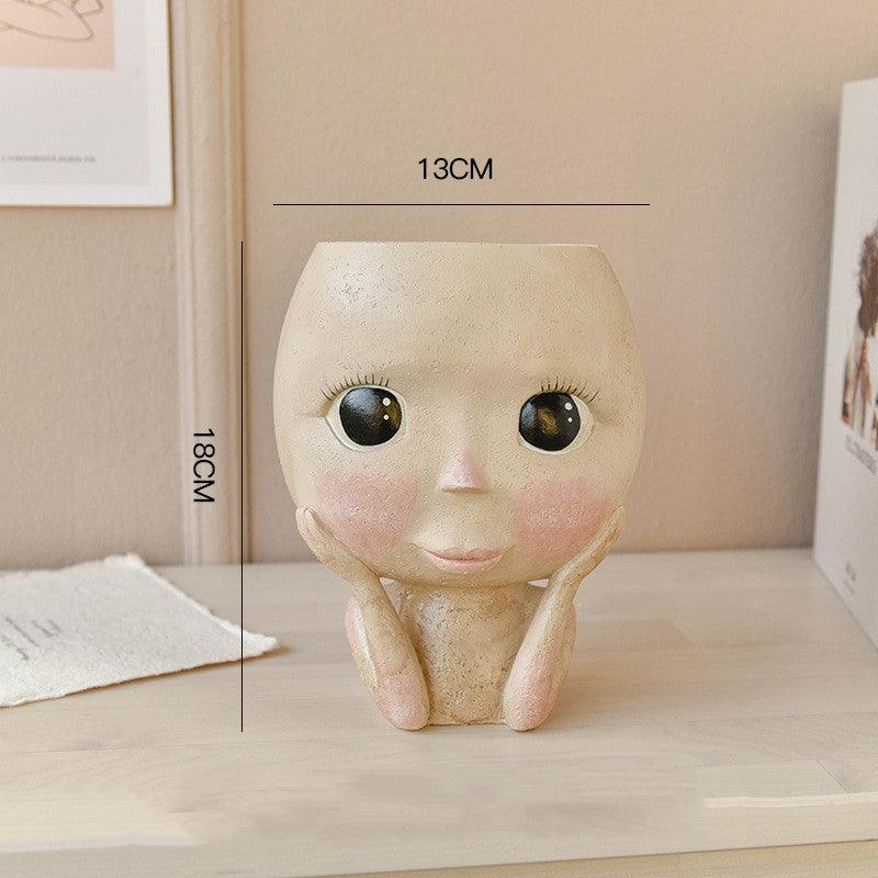 Face Head Design Sculpture Flower Planter Garden Indoor Plant Pot Art Flowerpot