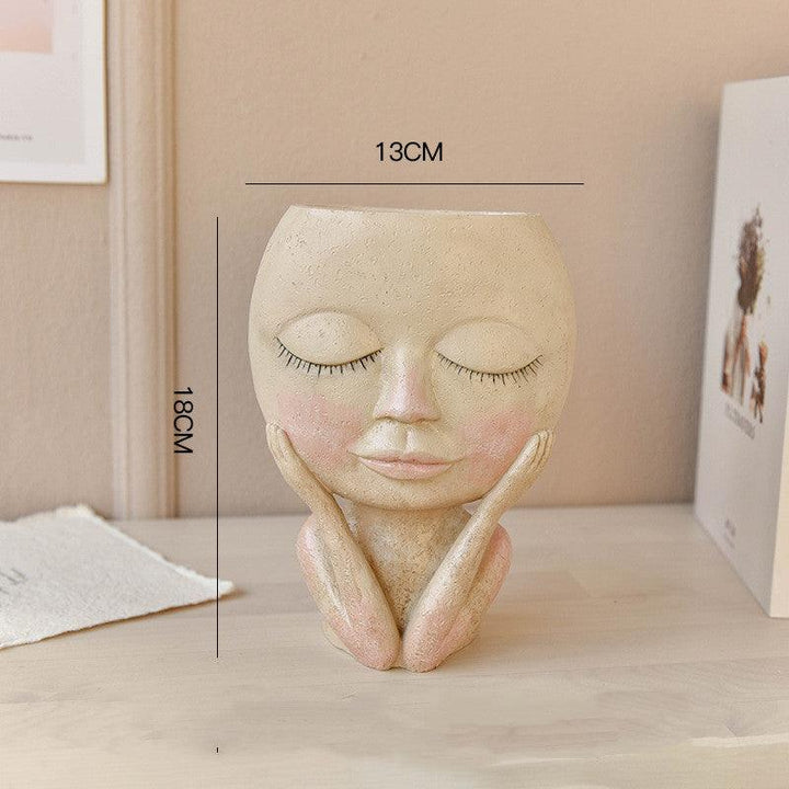 Face Head Design Sculpture Flower Planter Garden Indoor Plant Pot Art Flowerpot