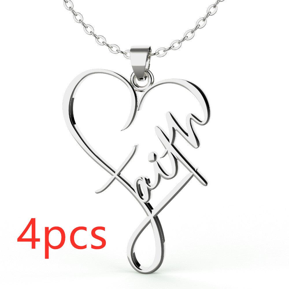 Stylish Heart of Faith Pendant Necklace - European and American Design