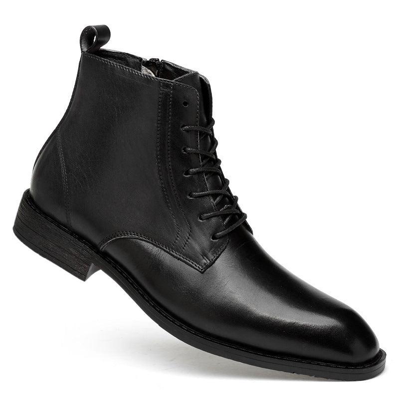 Winter Men's High-top Business Leather Shoes Martin Boots Top Layer Cowhide Youth Casual Plus Cashmere Cotton Shoes Men-size