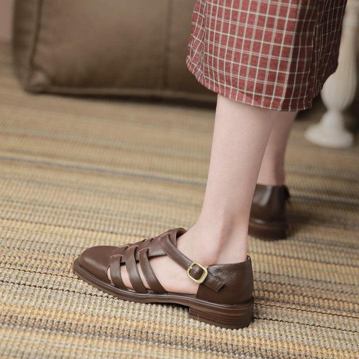 Flat-bottomed Buckle With Hollow Retro Casual Roman Women's Shoes