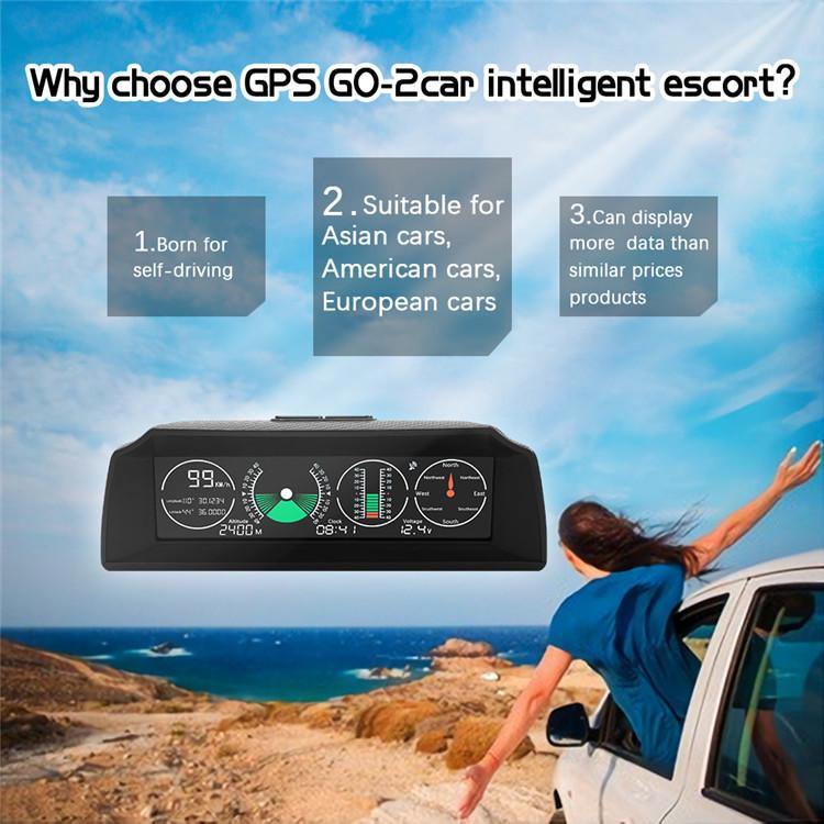 GPS GO 2 Universal Car HUD Monitoring Speed Level Gradient Compass (Black)