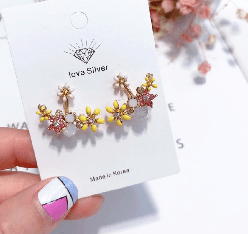 Glazed flower rhinestone earrings