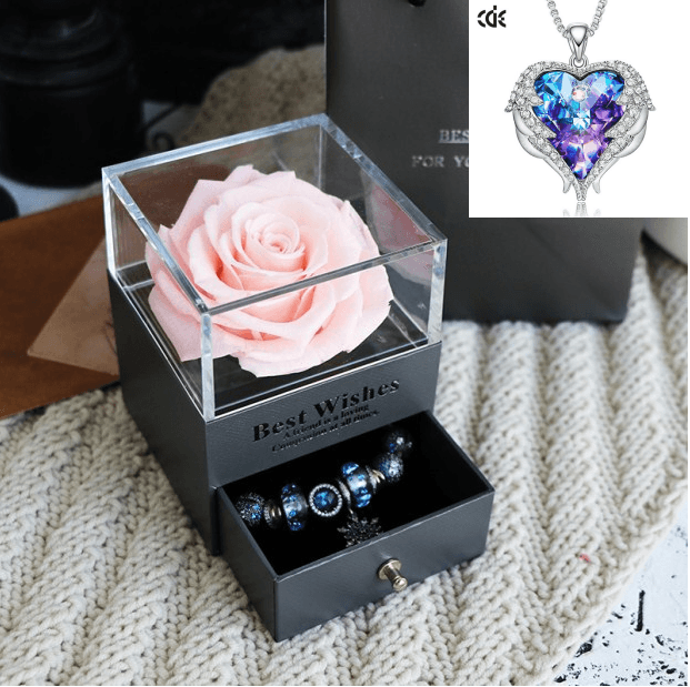 Valentines Day Gift Women Rose Jewelry Box Dried Flower Real Flowers Eternal Roses In Box - MRSLM