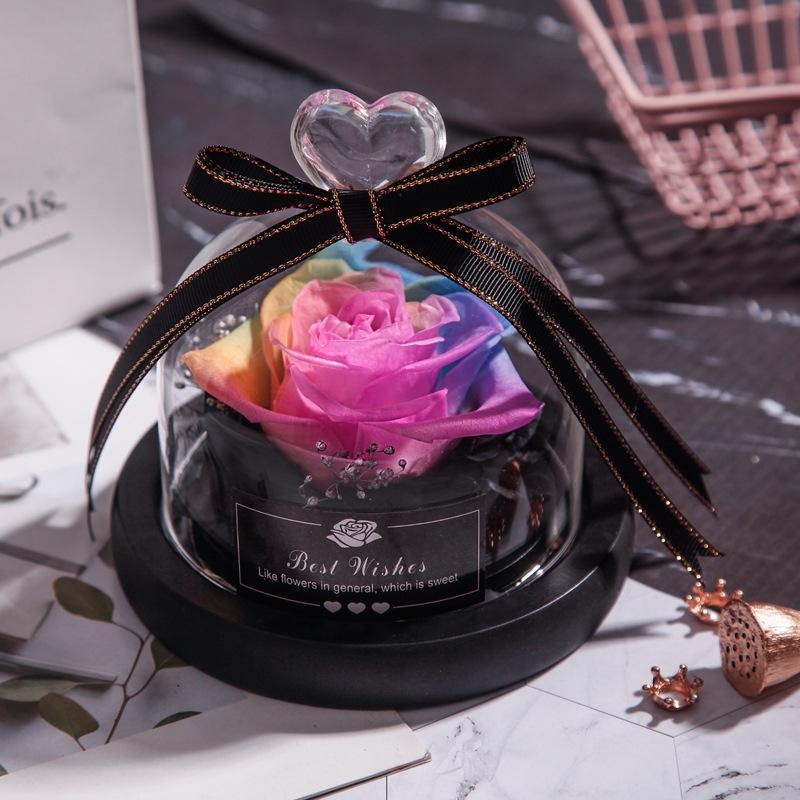 Dried Flowers The Beauty And Beast Eternal Real Rose Home Decor With LED in Glass - MRSLM