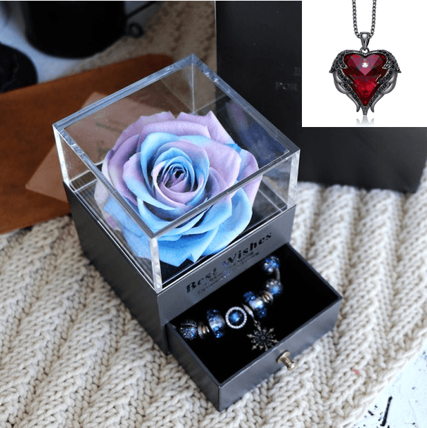 Valentines Day Gift Women Rose Jewelry Box Dried Flower Real Flowers Eternal Roses In Box - MRSLM