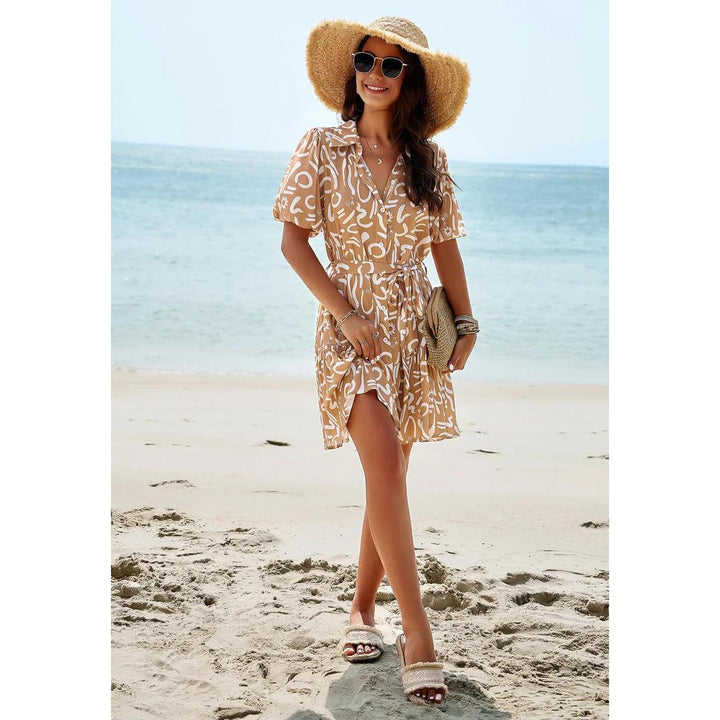 Elegant Printed Short Sleeved Dress for Spring/Summer