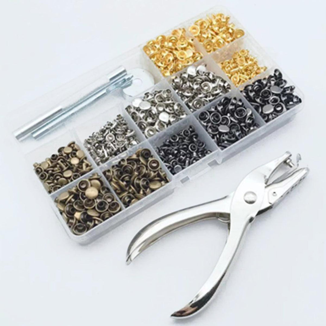 480 PCS Craft Leather Double Cap Rivets Kit Tubular Metal Studs Fixing Tools