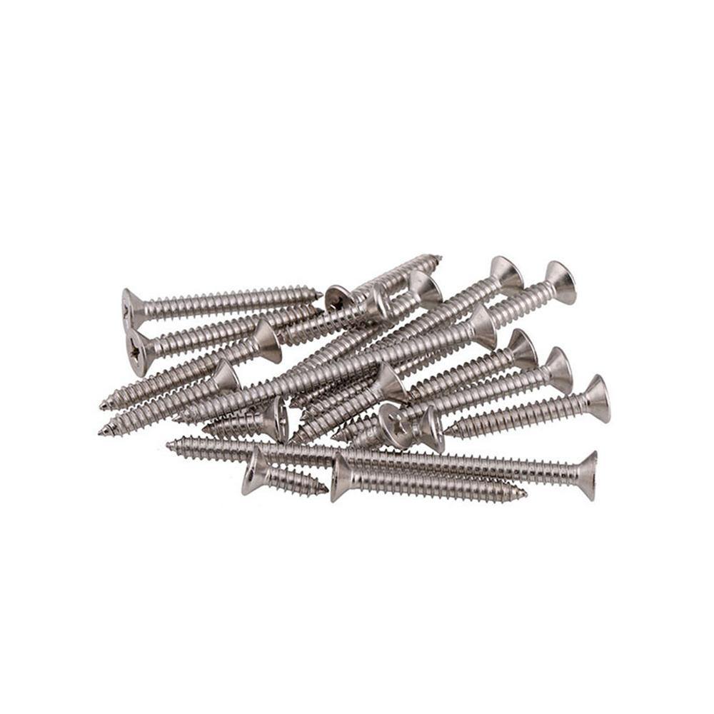 Suleve M4SP4 100Pcs M4 304 Stainless Steel Cross Flat Head Self Tapping Screw Wood Screws Speaker Screws Optional Length