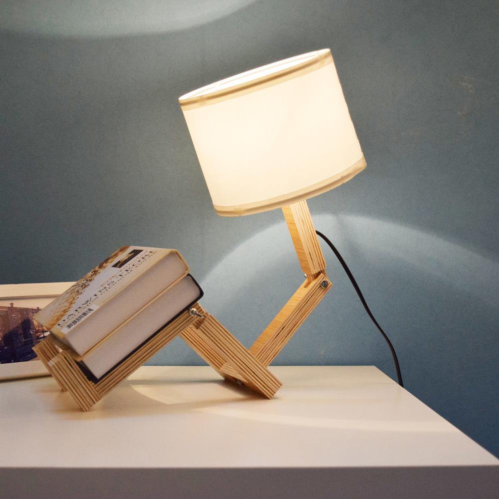 Creative Small Machine Humanoid Table Lamp Wooden Table Lamp Fashion Design Home Decor