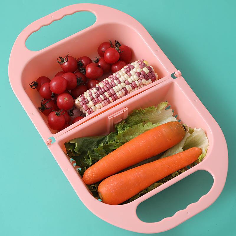 Folding Drain Basket Leaking Fruit Box Vegetable Container Drain Rack Sink with Handle Storage Baskets - MRSLM