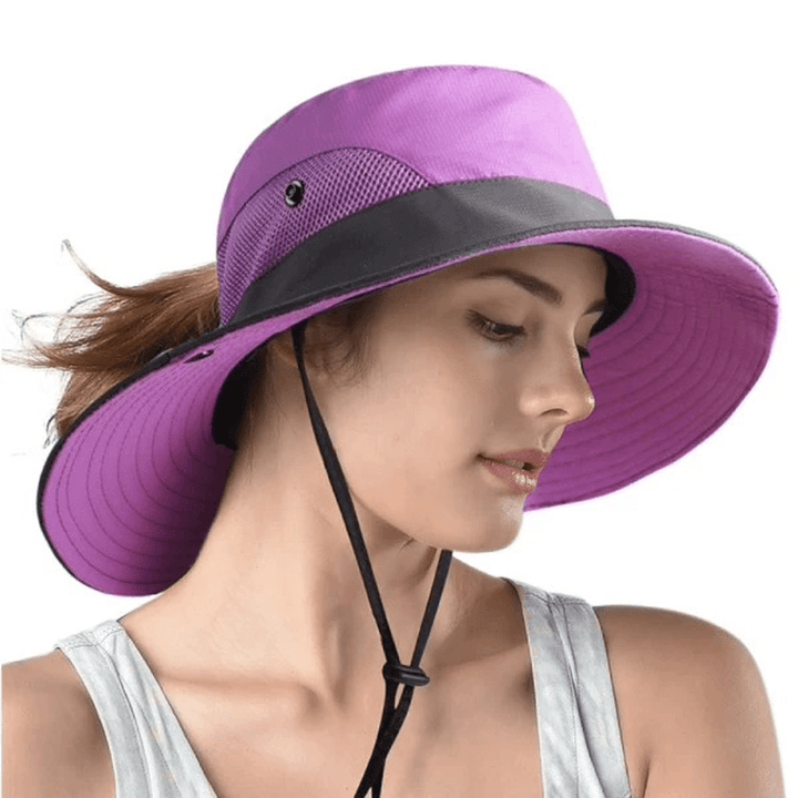 Sunscreen UV Protection Fishing Mountaineering Sun Hat Wild Brim Foldable Adjustable Bucket Hat for Female