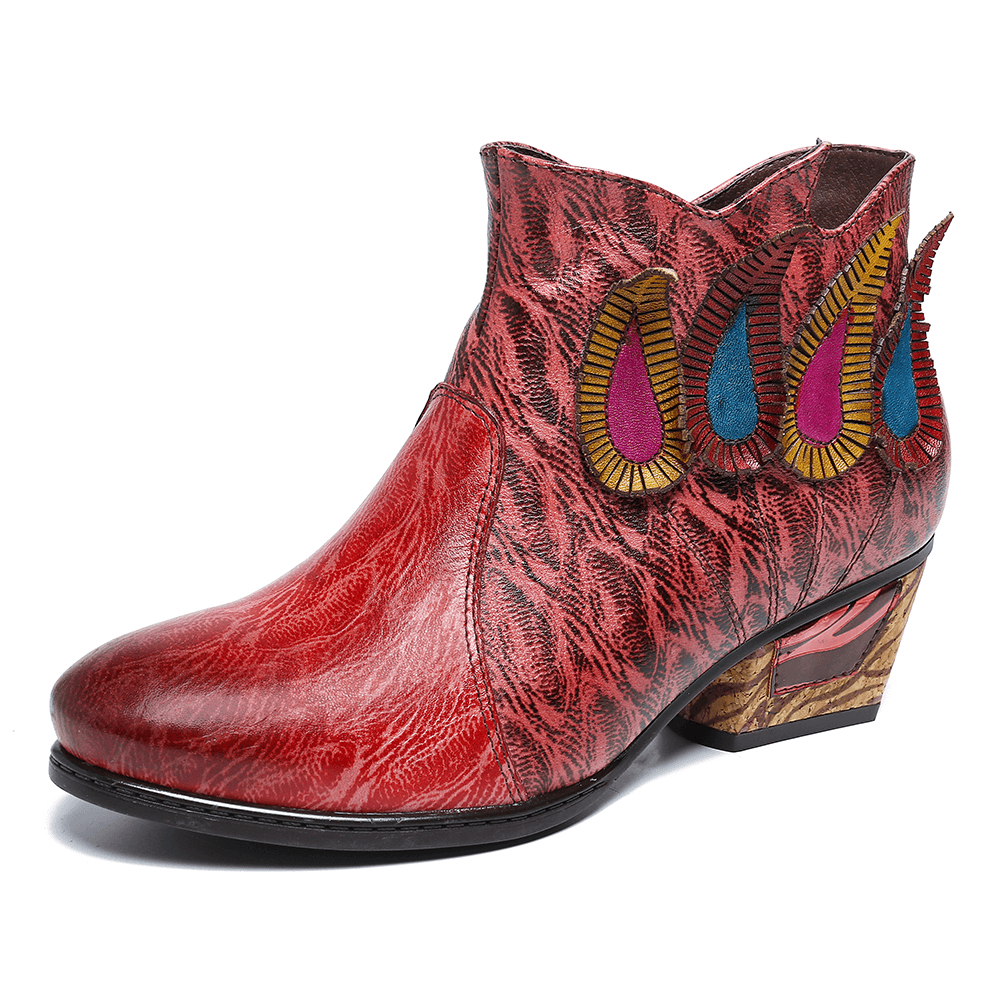 Women Retro Multicolored Drop Shaped Pattern Ankle Boots - MRSLM